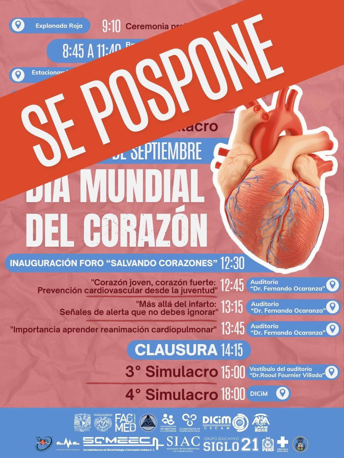 DIA MUNDIAL DEL CORAZON SE POSPONE